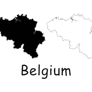 Karte von Belgien, belgische Landkarte, schwarz-weiße solide Umrisskarte von Belgien-Grenze, sofortiger digitaler Download svg png eps ai