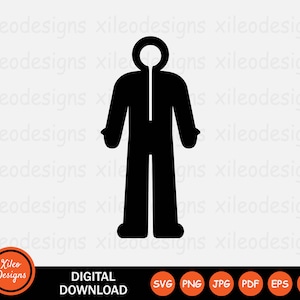 Puede incluir: Una silueta negra de una persona que lleva un mono con una cremallera en la parte delantera.