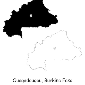 Ouagadougou Burkina Faso Karte Hauptstadt Landort Pin Schwarz Weiß Silhouette Umriss Geografie Region Landkarten jpg svg png ai eps
