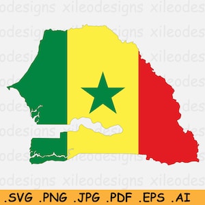Senegal Kaart Vlag SVG, Senegalese Cricut Cut File, Land Natie Silhouet Outline Atlas, Scrapbook Clipart Vector Icon- eps ai png jpg pdf