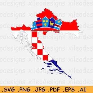 Kroatië Vlag Kaart SVG - Kroatische Digitale Kaart Vlag Land Natie Silhouet Outline Vorm, Scrapbook Clipart Vector Icon - eps ai png jpg pdf