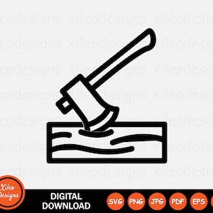 Axe Chopping Wood Icon SVG - Ax Firewood Lumber Log Logging Cut Timber Symbol Sign Clipart Cricut Vector Digital Download png jpg pdf eps ai