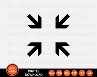 Uitzoomen SVG-pijlen die naar binnen wijzen Punt in het midden vier hoeken ondertekenen symboolpictogram Vector Cricut gesneden bestand digitale clipart png jpg eps pdf ai