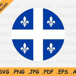 Quebec SVG, Round Flag SVG, Canada Provincie Circular Circle Banner Button Icon, Digitale Download Vector Cricut Cut File, eps ai png jpg pdf