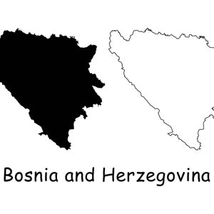 Karte von Bosnien und Herzegowina, Bosnien und Herzegowina Country National Outline Solid Boundary Map, sofortiger digitaler Download svg png eps ai
