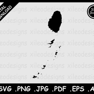 Mapa de San Vicente y las Granadinas SVG, Frontera Nacional Fronteriza del País, Negro Silueta Cricut Corte Archivo Vector, png jpg jpeg pdf eps ai