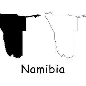 Landkarte von Namibia, Landkarte von Namibia, schwarz und weiß detaillierte solide Umriss Boundary Map von Namibia Sofortiger digitaler Download svg png eps ai