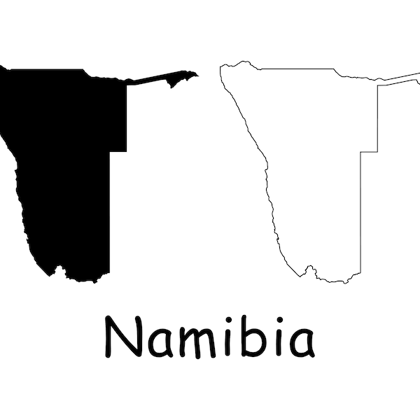 Map of Namibia, Namibian Map, Black and White Detailed Solid Outline Boundary Country Map of Namibia Instant Digital Download svg png eps ai