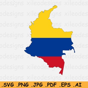 Carte de la Colombie Drapeau SVG - Carte de la Colombie, Drapeau colombien, Carte de la Colombie SVG, Téléchargement numérique instantané de l’icône Clipart du pays, eps ai png jpg pdf