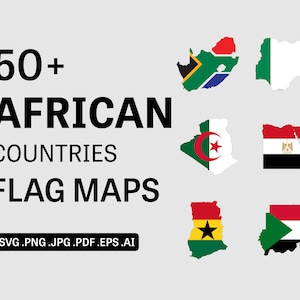 Afrika Landen Vlag Kaarten SVG Set - Afrikaanse Kaart Natie Nationale Grens Grens Bundel Outline Geografie Atlas Vector Icon - eps ai png jpg