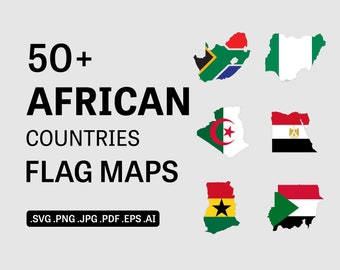 Africa Countries Flag Maps SVG Set - African Map Nation National Border Boundary Bundle Outline Geography Atlas Vector Icon - eps ai png jpg