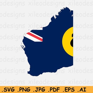 Western Australia Flag Map SVG, WA Australia Australian State Perth, Border Boundary Shape, Cricut Cut File Clipart Icon, eps ai png jpg pdf