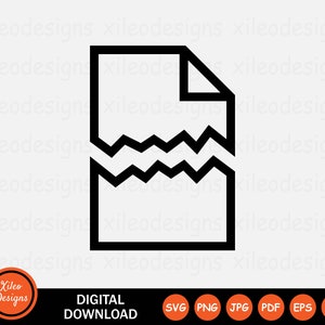 Gebrochene Datei Symbol SVG Schaden Dokument Fehler beschädigt Zeichen Symbol Grafik Vektor Clipart Cricut Digitaler Download Vektor png jpg eps pdf ai