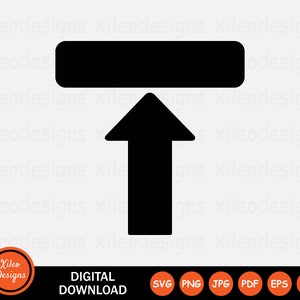 May include: Black graphic of an upward-pointing arrow with a rectangular bar above it. The image includes the text "DIGITAL DOWNLOAD" and various file type icons. A circular logo with the text "Xileo Designs" is also present.