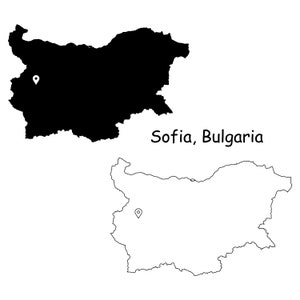 Sofia Bulgarien Karte Hauptstadt Landort Pin Schwarz Weiß Silhouette Umriss Geografie Region Region Bulgarische Karten jpg svg png ai eps