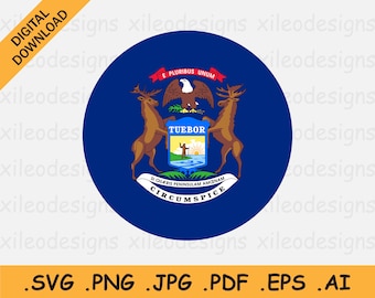 Michigan Round Flag SVG, MI USA Circular Circle Amerikaanse Amerikaanse Staat Banner Button Icon Clipart, Digitale Download Vector svg eps ai png jpg pdf
