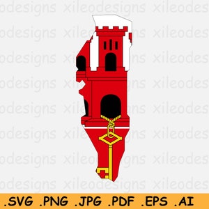 Gibraltar Flagge Karte SVG - Britische Übersee-Territorium, Grenze Form, Großbritannien Großbritannien, Cricut geschnitten Datei Clipart, eps ai png jpg pdf