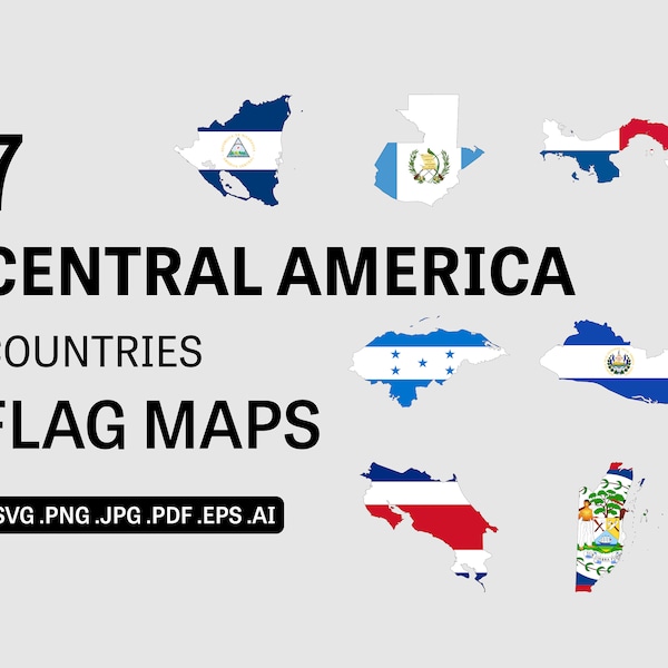 Central America Countries Flag Maps SVG, Central American Country Nation National Border Boundary Line Atlas Vector Icon- eps ai png jpg pdf