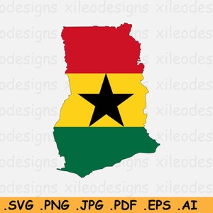 Ghana Flagge Karte SVG, Ghanaische SVG Cricut Cut Datei, Country Nation Silhouette Outline Atlas, Scrapbook Clipart Vektor Icon, eps ai png jpg pdf