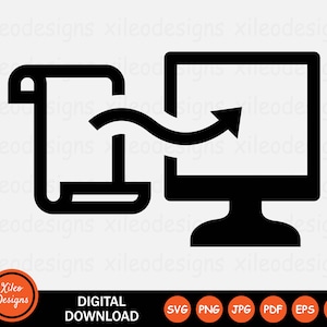 Pode incluir: Ícone preto e branco que representa um documento sendo carregado para a tela de um computador. O documento é representado por um pergaminho enrolado com uma base plana. A tela do computador é um simples retângulo com uma base curva. Uma seta curva aponta do documento para a tela do computador.