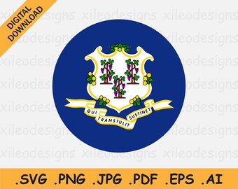 Connecticut Ronde Vlag SVG, CT USA Circular Circle Amerikaanse amerikaanse Staat Banner Button Icon, Digitale Download Vector, svg eps ai png jpg pdf