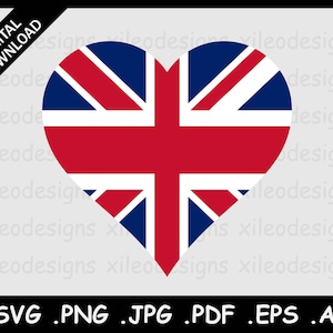 Royaume-Uni Heart Flag SVG, Royaume-Uni British Love Shape Country National Union Jack Flag, Digital Cricut Cut Vector, png eps jpg jpeg pdf ai