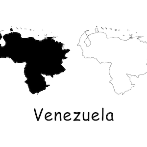 Mappa del Venezuela, mappa venezuelana, mappa dettagliata in bianco e nero con confini continui del paese del Venezuela, download digitale istantaneo svg png eps ai