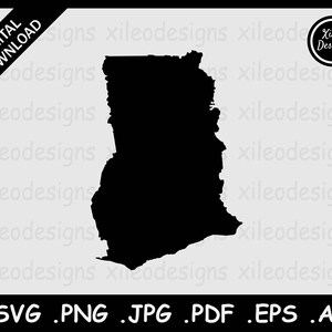 Ghana Mapa SVG, Ghanaian Country National Border Boundary, Black Silhouette Cutout Cricut Cut File Vector Icon, svg png jpg jpeg pdf ai eps