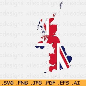 UK Flag Map SVG - United Kingdom Great Britain Northern Ireland British Isle English Union Jack Country, Cricut Cut File, eps ai png jpg pdf