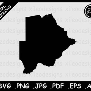 Botswana Mapa SVG, Batswana Motswana Country National Border Boundary, Black Silhouette CutOut Cricut Cut File Vector png jpg jpeg pdf ai eps