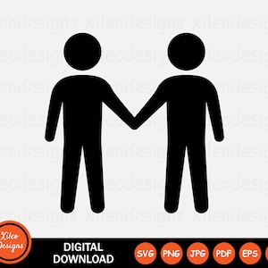 Stick Figure Hold Hand Icon SVG Gay Couple Two LGBTQ Digital Download Vector Sign Symbol Cricut Graphic Clipart Vector png jpg eps ai pdf