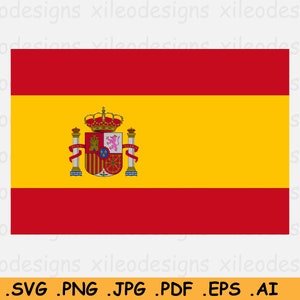 Espagne SVG Drapeau national, Bannière nationale de la nation espagnole, Emblème des armoiries, Téléchargement numérique, Clipart Vector Graphic - eps ai png jpg pdf