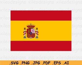 Spain SVG National Flag, Spanish Nation Country Banner, Coat of Arms Emblem, Digital Download, Clipart Vector Graphic - eps ai png jpg pdf