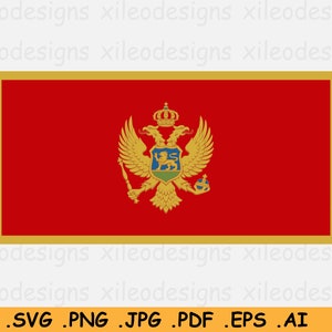 Montenegro Flag SVG, Montenegrin National Nation Country Banner, Instant Digital Download Clipart Vector Graphic File eps ai png jpg pdf image 1