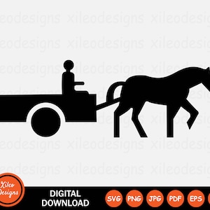 Pferdewagen Symbol SVG - Pferdekutsche Wagen Bauernhof Tier Fahrzeug Symbol Zeichen Clipart Cricut Vektor Digitaler Download png jpg pdf eps ai