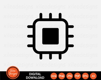 Computer-Chip-Symbol SVG - Künstliche Intelligenz Mikrochip-Prozessor Zeichen Symbol Cricut Clipart Vektor Digitaler Download png jpg pdf eps ai