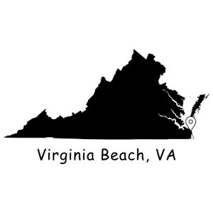 Virginia Beach VA Zustand Karte, Virginia Beach VA Virginia USA Karte, Virginia Beach Lage Pin Drop Map, sofortiger digitaler Download svg png eps