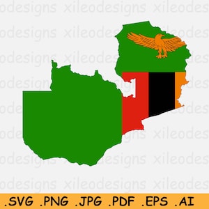 Zambia Vlag Kaart SVG, Zambiaanse SVG Cricut Cut File, Land Natie Silhouet Outline Atlas, Scrapbook Clipart Vector Icon, eps ai png jpg pdf