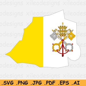 Vaticaanstad Vlag Kaart SVG Cricut Cut File, Holy See Land Nation Silhouette Line Atlas, Scrapbook Clipart Vector Icon - eps ai png jpg pdf