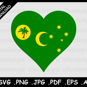 Cocoseilanden Hart Vlag SVG, Keeling Eilanden Love Shape Vlag, Digitale Download Clipart Vector Sign Logo Cricut Cut File, png jpg pdf eps ai