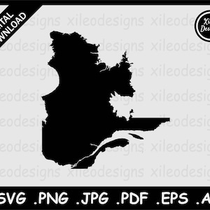 Quebec Kanada Karte SVG - QC Kanadische Provinz Grenze Grenzform Schwarz Silhouette, Cricut Cut File Icon Clipart Vektor, eps ai png jpg pdf