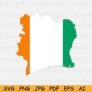 Ivoorkust Kaart Vlag SVG, Ivoorkust SVG Cricut Cut File, Country Nation Silhouette Outline Atlas, Clipart Vector Icon eps ai png jpg pdf