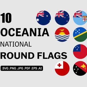 Oceania Countries Round Flags SVG Bundle Set, Oceania Country Circle Flag, National Banner Button Icon Clipart Vector svg eps ai png jpg pdf