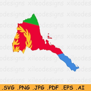 Eritrea Flagge Karte SVG, Eritreische SVG Cricut Cut Datei, Land Nation Silhouette Umriss Atlas Scrapbook Clipart Vektor Icon eps ai png jpg pdf