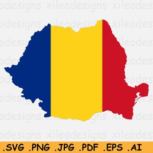 Rumänien Karte Flagge SVG - Rumänien SVG Cricut Cut File Land Nation Silhouette Umriss Atlas Scrapbook Clipart Vektor Icon eps ai png jpg pdf