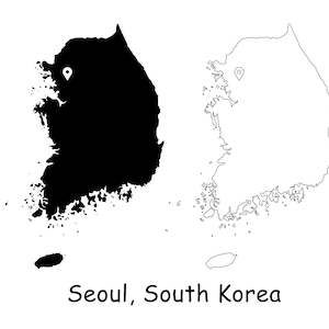 Seoul Südkorea Karte Hauptstadt Landort Pin Schwarz Weiß Silhouette Umriss Geografie Region Region Place Korean jpg svg png ai eps