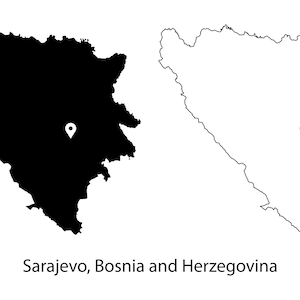Sarajewo Bosnien und Republika Karte Hauptstadt Landort Pin Schwarz Weiß Silhouette Umriss Geografie Area Maps jpg svg png ai eps