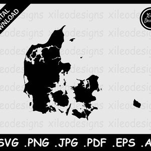 Dänemark Landkarte SVG, Dänische Dane Landstrich Grenze, Schwarze Silhouette Cutout Cricut Cut File Vektor Icon, png jpg jpeg pdf ai eps