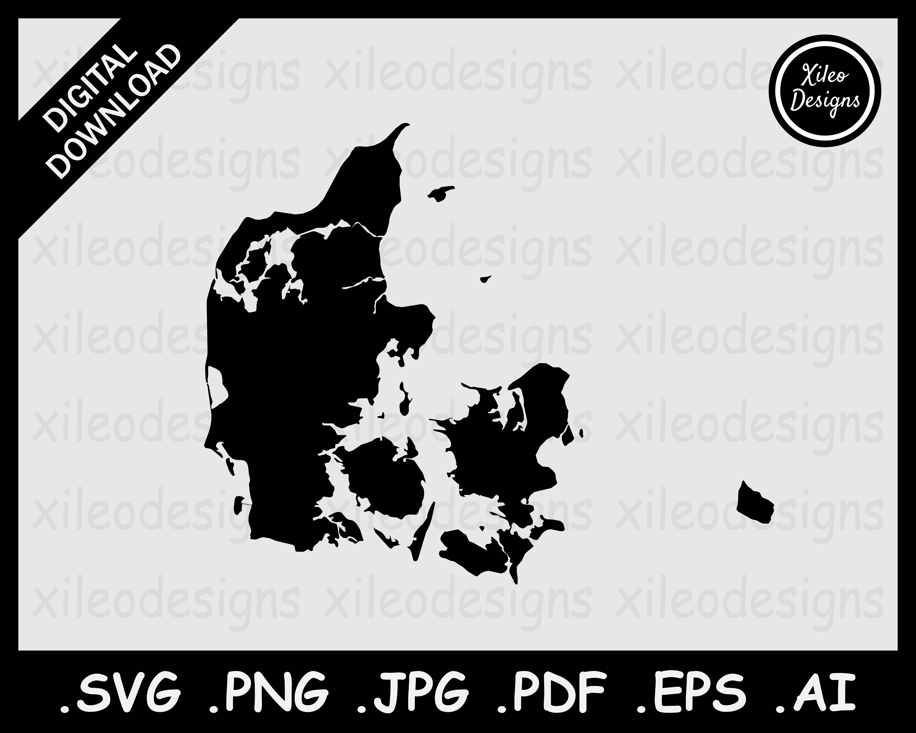 Denmark Map SVG Danish Dane Country National Border Boundary Etsy