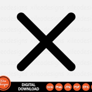 May include: Black and white graphic of a large X, a common symbol for cancel, delete, or no.